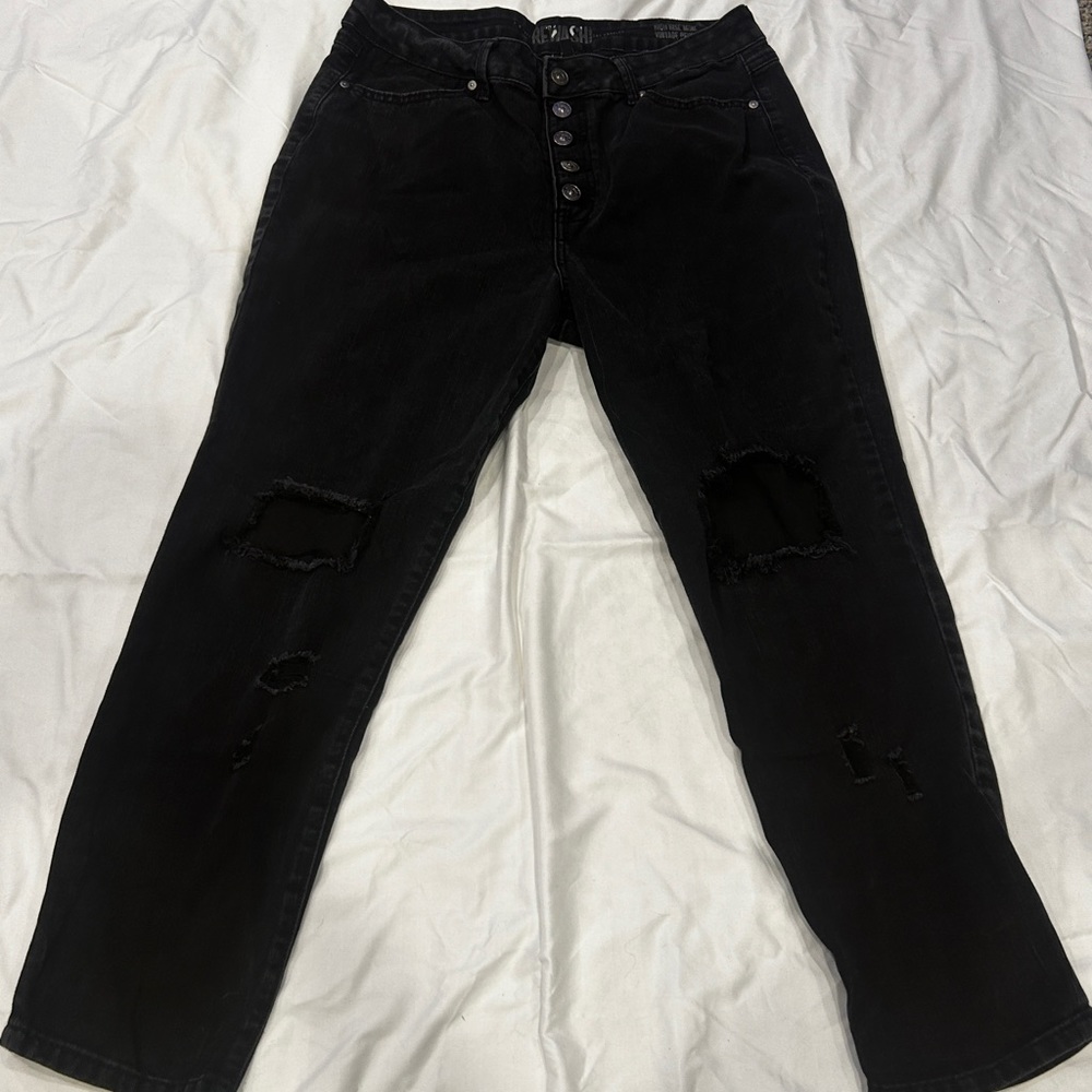 Black Ripped Jeans Multi Button